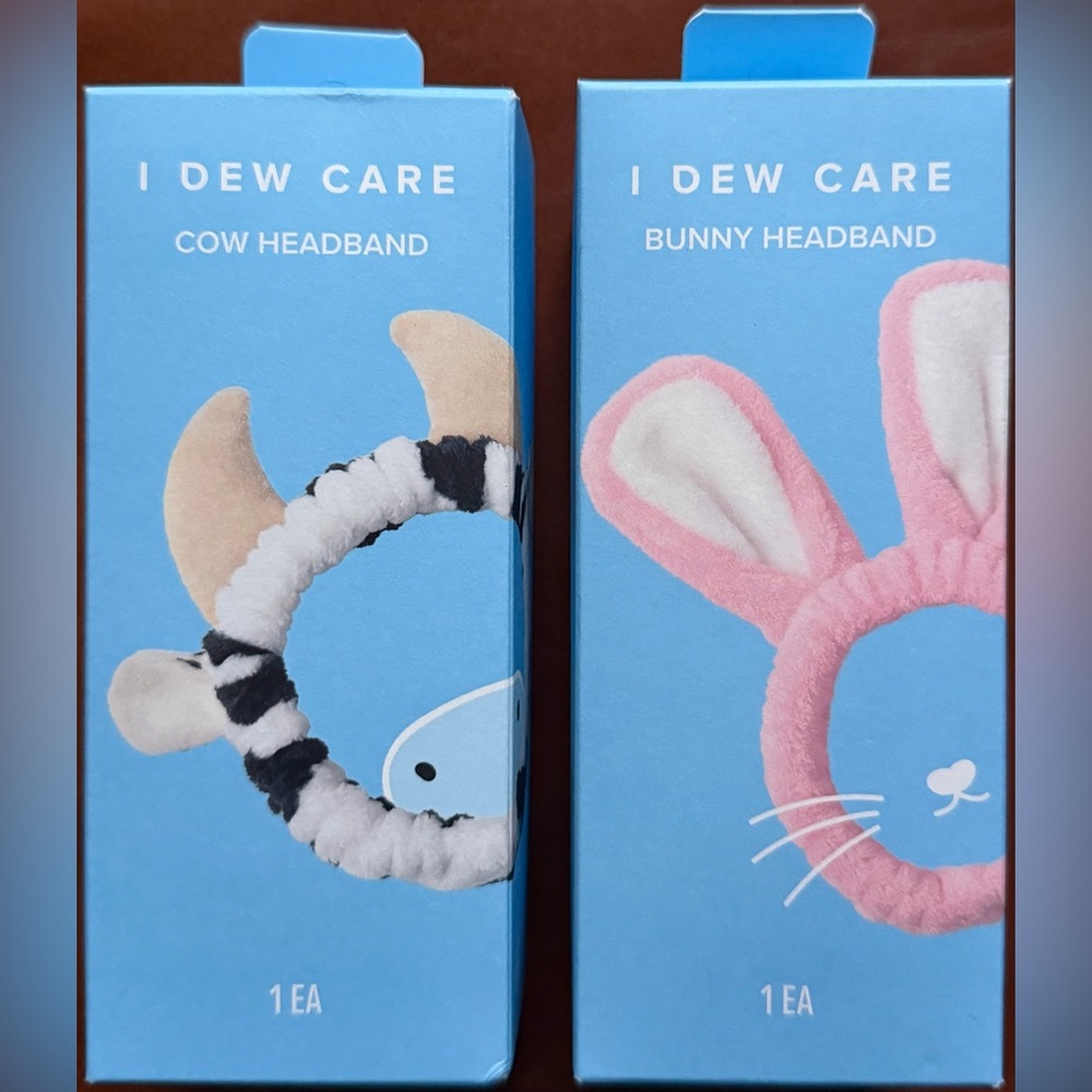 I DEW CARE, 2PC! Beauty Routine Spa Headband Bundle! 🐮🖤🤍 & 🐰💖, BNIB!